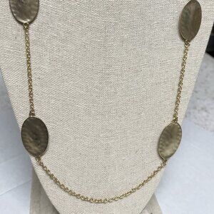 Long gold tone necklace, signed PURE, excellent condition.